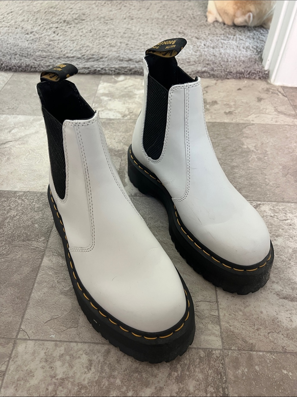 Dr Martens 2976 White Platform Chelsea Boots with Black Elastic Ankle